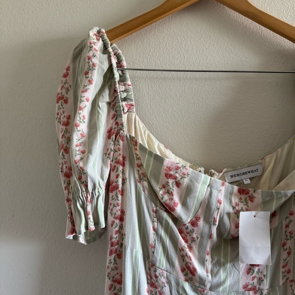 NWT WeWoreWhat Rosewood Victorian Floral Striped Puff Sleeve Midi Dress size 10 - Picture 7 of 10